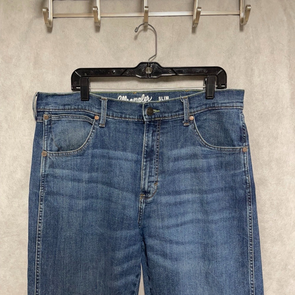 Wrangler Jeans Men 36x38 Blu Stone Wash Denim Retro Slim Straight Cowboy Western